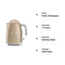 50's Retro Style Electric Water Kettle with Automatic Shutoff Matte Campagne